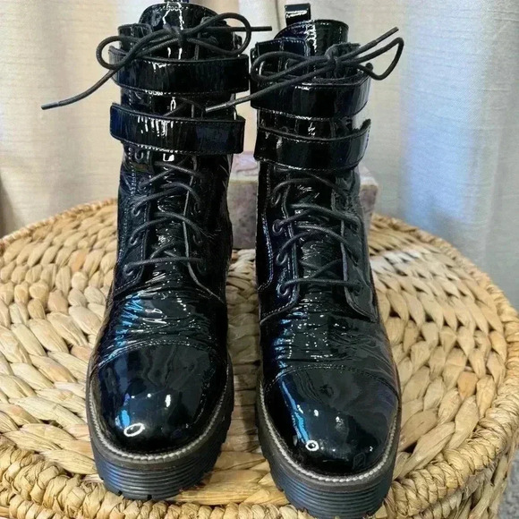 Shellys London Tyra Combat, Moto Boots Patent Leather Black Size 38 - Picture 3 of 10